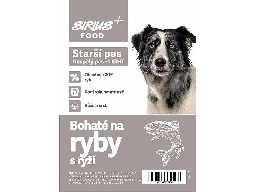 Sirius Food DOG Super Premium Adult Senior Light ryba s rýží 10kg