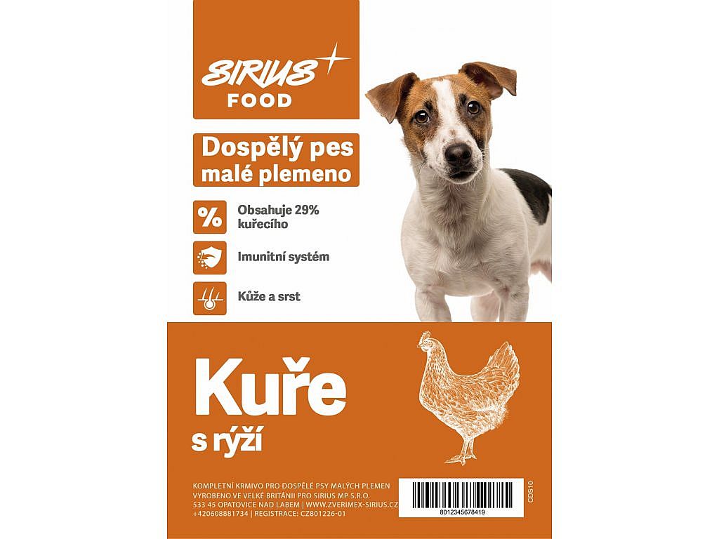 Sirius Food DOG Super Premium Adult Mini kuře s rýží 10kg