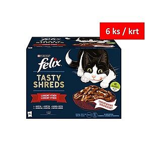 FELIX TASTY SHREDS hovězí,kuře,kachna,krůta ve šťávě 12x80g