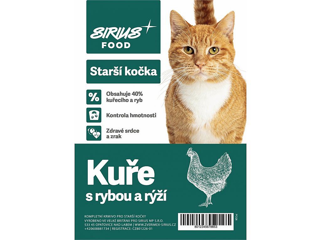 Sirius Food CAT Super Premium Senior kuře s rybou a rýží 2kg