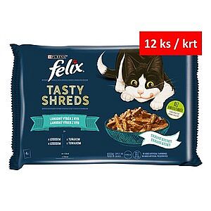 FELIX TASTY SHREDS s lososem a tuňákem ve šťávě  4x85g