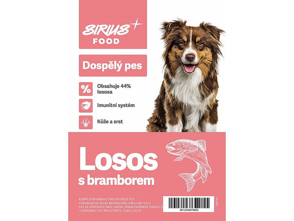 Sirius Food DOG Super Premium Adult losos s bramborem 10kg