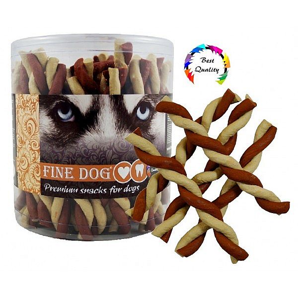 FINE DOG Jerky kroucená vanilka+kuře 50ks