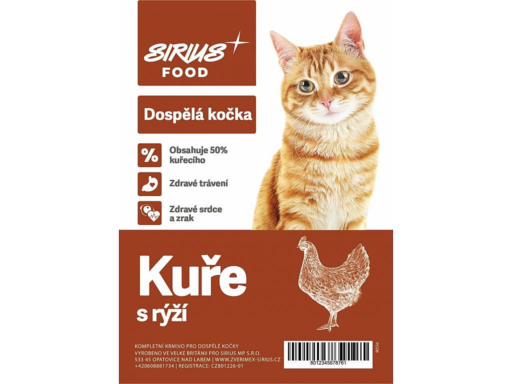 Sirius Food CAT Super Premium Adult kuře s rýží 6kg