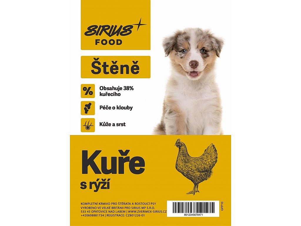 Sirius Food DOG Super Premium Puppy kuře s rýží 1,5kg