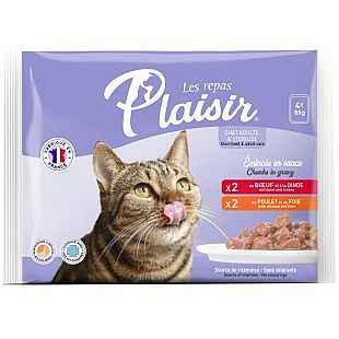 PLAISIR cat multipack kapsičky - 2x hovězí, 2x kuře/4x85g