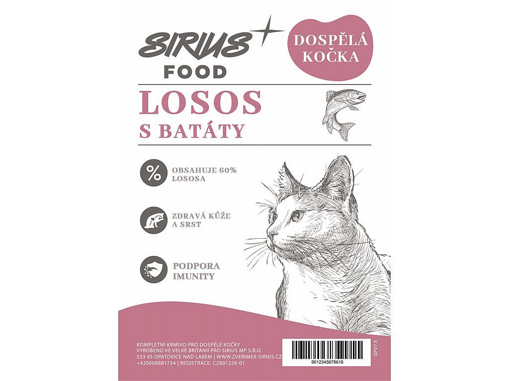 Sirius Food CAT Grain Free Adult losos s batáty 7,5kg