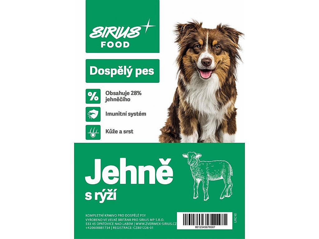 Sirius Food DOG Super Premium Adult jehně s rýží 1,5kg