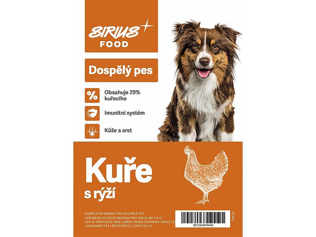 Sirius Food DOG Super Premium Adult kuře s rýží 1,5kg