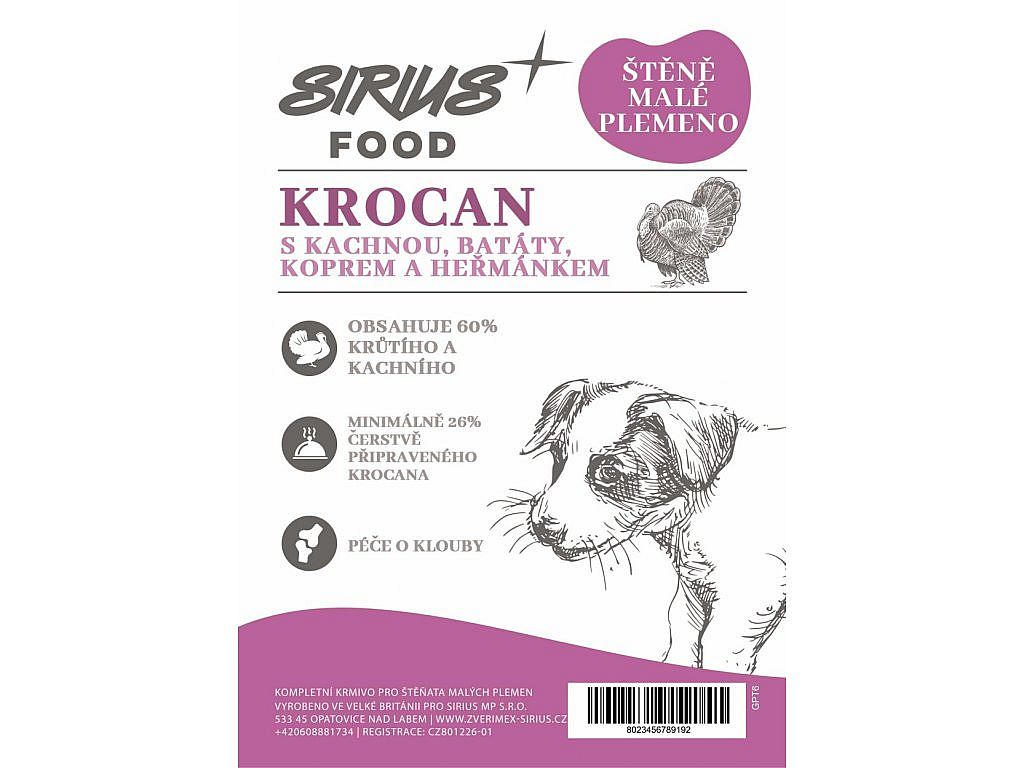 Sirius Food DOG Grain Free Puppy Mini krocan s kachnou,batáty 6kg