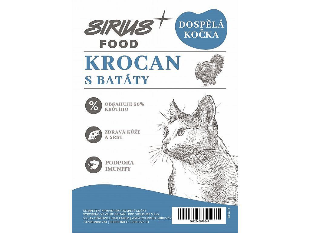 Sirius Food CAT Grain Free Adult krocan s batáty 7,5kg