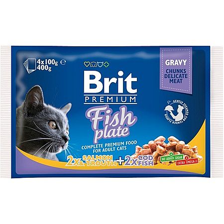 Brit Premium Cat kapsa Fish Plate 400g (4x100g)