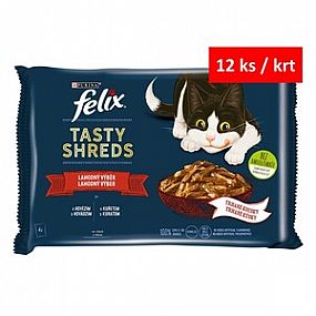 FELIX TASTY SHREDS s hovězím a kuřetem ve šťávě  4x85g