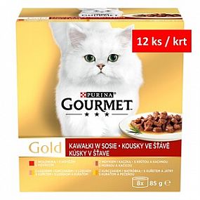 GOURMET GOLD Multipack 8x85g hov/krů+kach/los+kuř/kuř+játra šťáva