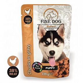 FINE DOG kapsička PUPPY KUŘECÍ v omáčce 100g